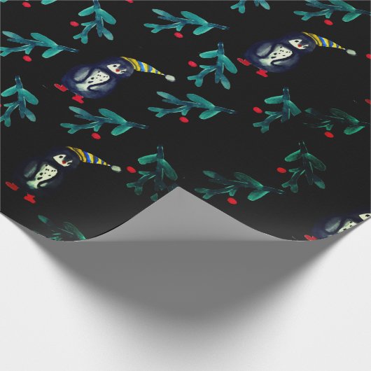 Christmas Penguin Waterverf Art Wrapping Paper Cadeaupapier (Hoek)