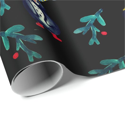 Christmas Penguin Waterverf Art Wrapping Paper Cadeaupapier (Rol Hoek)