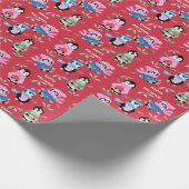 Christmas Penguins Crew Red Holiday Wrapping Paper Cadeaupapier (Hoek)