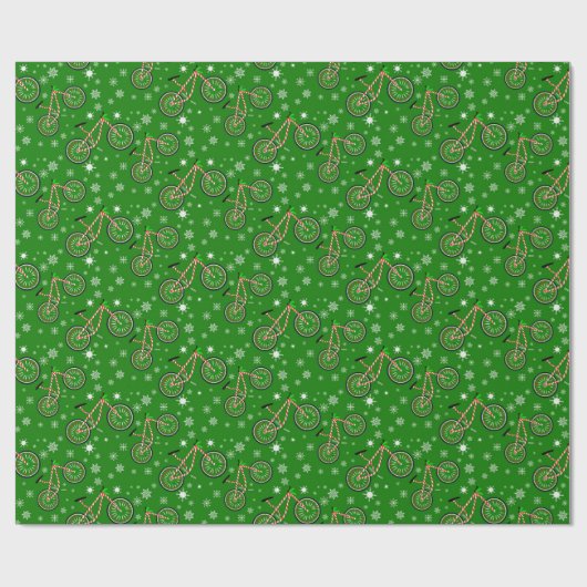 Christmas Peppermint Cycling Bike Snowflakes Green Cadeaupapier (Vlak)