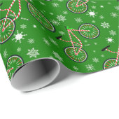 Christmas Peppermint Cycling Bike Snowflakes Green Cadeaupapier (Rol Hoek)