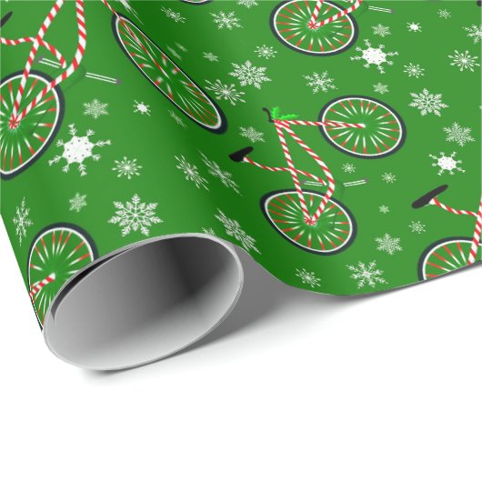 Christmas Peppermint Cycling Bike Snowflakes Green Cadeaupapier (Rol Hoek)