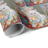 Christmas Persian Cat Tangled in Holiday Lights Cadeaupapier (Rol Hoek)