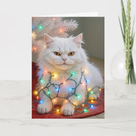 Christmas Persian Cat Tangled in Holiday Lights Kaart (Voorkant)