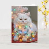 Christmas Persian Cat Tangled in Holiday Lights Kaart (Gele Bloem)