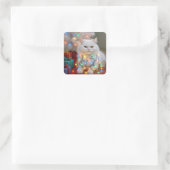Christmas Persian Cat Tangled in Holiday Lights Vierkante Sticker (Tas)