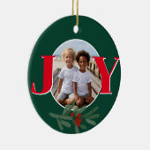 Christmas personalize JOY Holly photo template Keramisch Ornament (Rechts)
