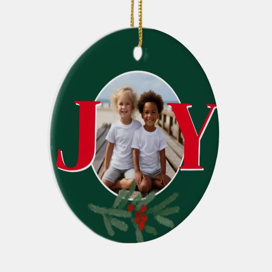 Christmas personalize JOY Holly photo template Keramisch Ornament (Rechts)