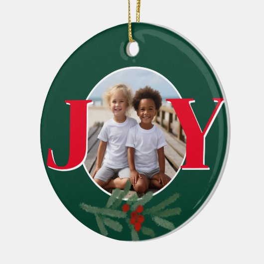 Christmas personalize JOY Holly photo template Keramisch Ornament (Links)