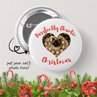 Christmas Personalized Cat Heart Photo Frame Ronde Button 5,7 Cm