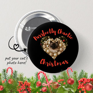Christmas Personalized Cat Heart Photo Frame Ronde Button 5,7 Cm