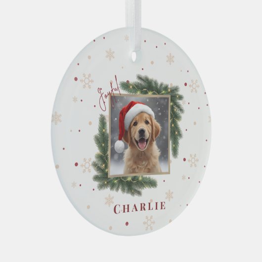 Christmas Pet Photo – Personalized Keepsake Glas Ornament (Voorkant Rechts)