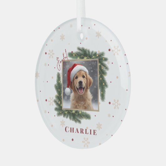 Christmas Pet Photo – Personalized Keepsake Glas Ornament (Voorkant links)