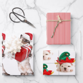 CHRISTMAS PETS Wrapping Paper Flat Sheet Set van 3
