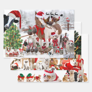 CHRISTMAS PETS Wrapping Paper Flat Sheet Set van 3