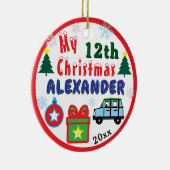 Christmas PHOTO Blue Car Boy Age Name Keramisch Ornament (Rechts)