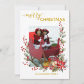 Christmas Photo Card Holly Berries & Pointsettias Bedankkaart (Voorkant)