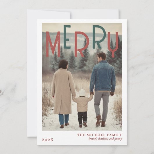 Christmas Photo Card  Modern Minimal Holiday Feestdagenkaart (Voorkant)