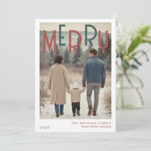 Christmas Photo Card  Modern Minimal Holiday Feestdagenkaart (Staand voorkant)