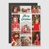 Christmas Photo Collage Green Script Magnet Card (Voorkant / Achterkant)