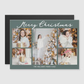 Christmas Photo Collage Grey Green Magnet Card (Voorkant / Achterkant)