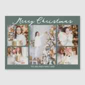 Christmas Photo Collage Grey Green Magnet Card (Voorkant)