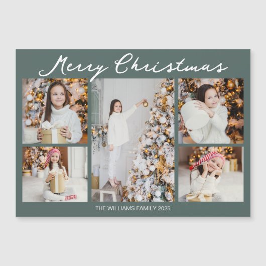 Christmas Photo Collage Grey Green Magnet Card (Voorkant)