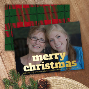 Christmas Photo Horizal Merry Christmas Plaid Folie Feestdagenkaart