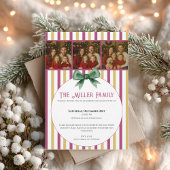Christmas Photo Invitation • Pink Gold Striped Kaart