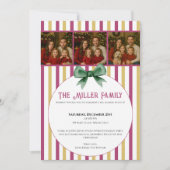 Christmas Photo Invitation • Pink Gold Striped  Kaart (Voorkant)