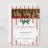Christmas Photo Invitation • Red Striped Holiday Kaart (Voorkant)