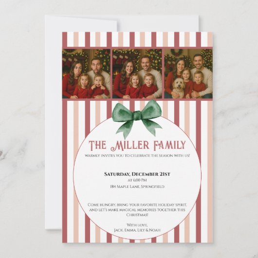 Christmas Photo Invitation • Red Striped Holiday Kaart (Voorkant)
