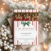 Christmas Photo Invitation • Red Striped Holiday Kaart