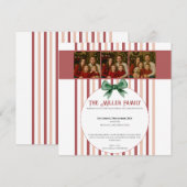 Christmas Photo Invitation • Red Striped Holiday Save The Date (Voorkant / Achterkant)