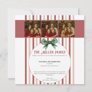 Christmas Photo Invitation • Red Striped Holiday Save The Date