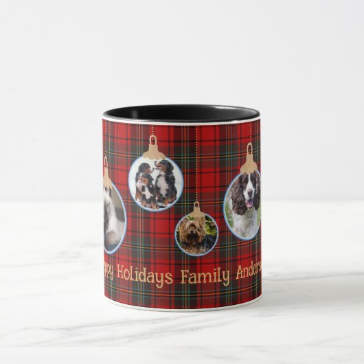 Christmas PHOTO Mug, Tartan Baubles Kids Pets  Mug Mok (Midden)