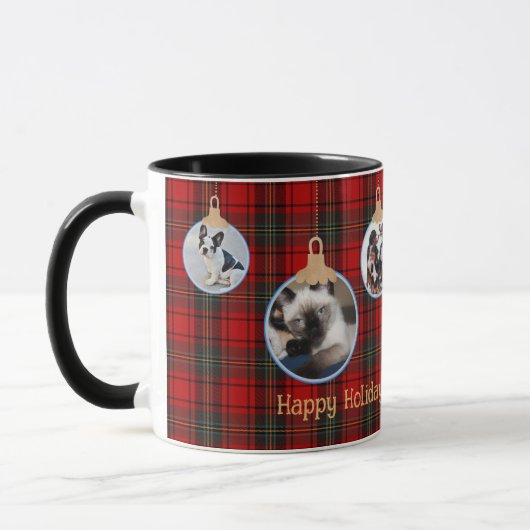 Christmas PHOTO Mug, Tartan Baubles Kids Pets  Mug Mok (Links)