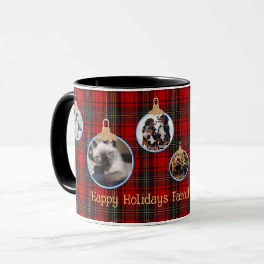 Christmas PHOTO Mug, Tartan Baubles Kids Pets  Mug Mok (Voorkant links)