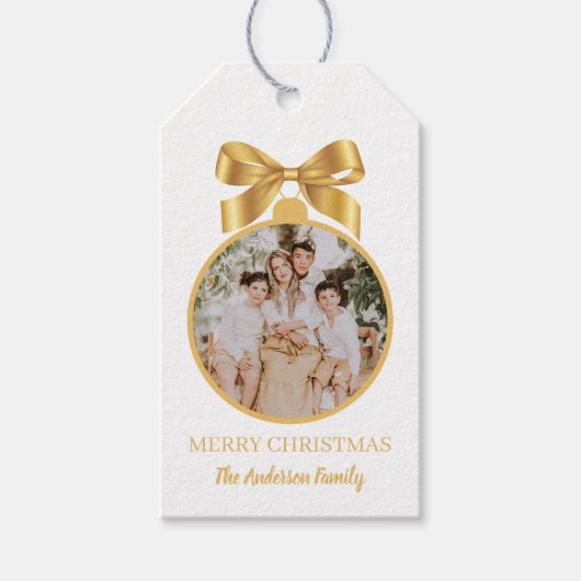 Christmas Photo Ornament Gold Cadeaulabel (Voorkant)