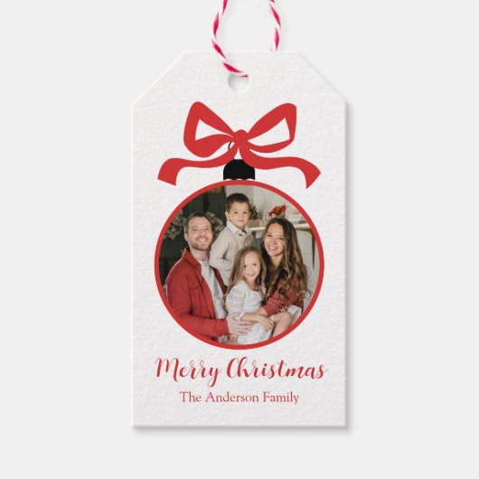 Christmas Photo Ornament Red Cadeaulabel (Voorkant)