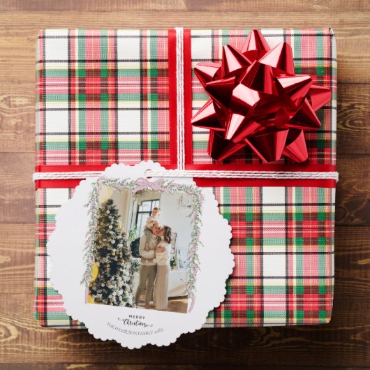 Christmas Photo Pink Bow Coquette Garland Holiday  Ornament Kaart (Insitu (Geschenk))