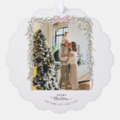Christmas Photo Pink Bow Coquette Garland Holiday  Ornament Kaart (Voorkant)