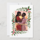 Christmas Photo Wedding Leaves & Red Berries Save The Date (Voorkant)