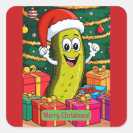 Christmas Pickle Cartoon Character Presents Vierkante Sticker