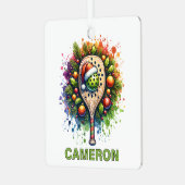 Christmas Pickleball Aangepaste naam Metalen Ornament (Voorkant links)