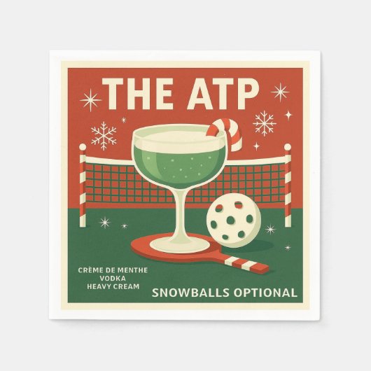 Christmas Pickleball Cocktail Napkin "The ATP"  Servet (Voorkant)