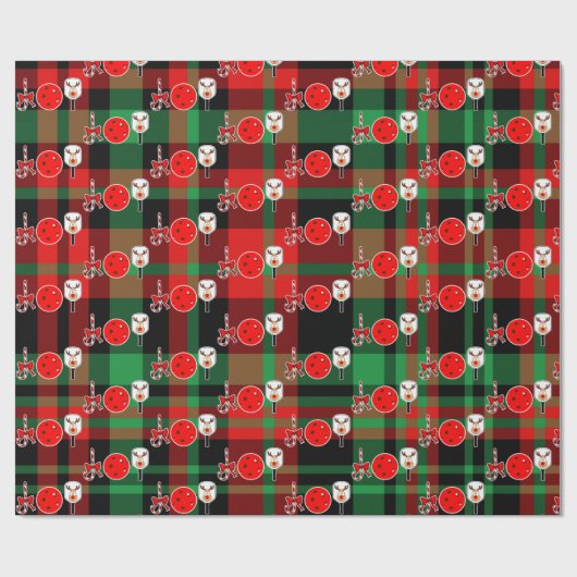 Christmas Pickleball Paddle Joy Red Green Plaid Cadeaupapier (Vlak)