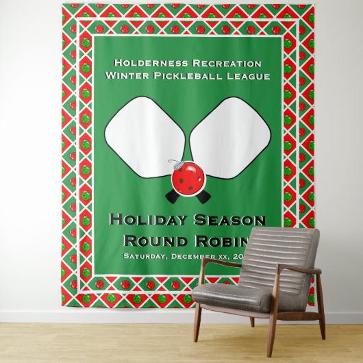 Christmas Pickleball Party Personalize Photo Booth Wandkleed (In situ)
