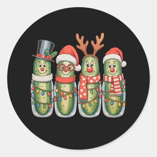 Christmas Pickles Funny Xmas Festive Holiday Ronde Sticker (Voorkant)