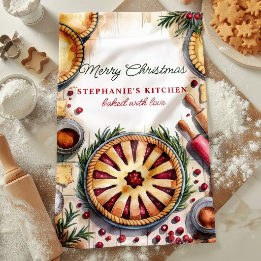 Christmas Pie Baking Scene Gepersonaliseerd Theedoek